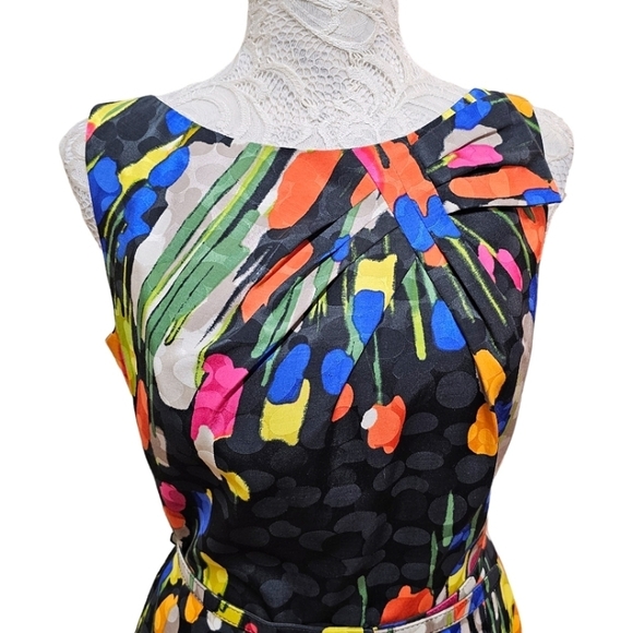 David Meister Womens Silk Colorful Brushstroke Sleeveless Sheath Dress Size 4 - Picture 9 of 16